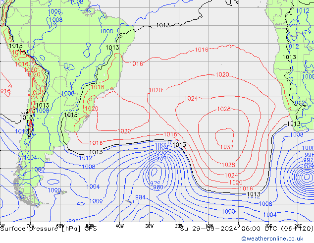 Surface pressure GFS Su 29.09.2024 06 UTC