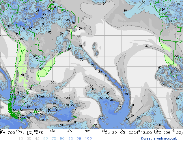 RH 700 hPa GFS  29.09.2024 18 UTC