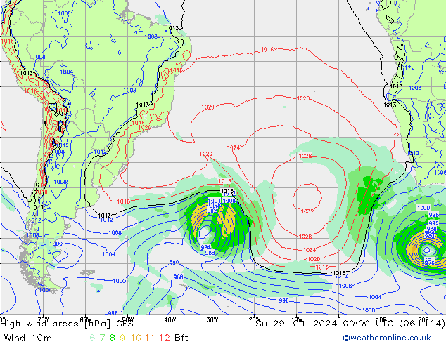 High wind areas GFS Вс 29.09.2024 00 UTC