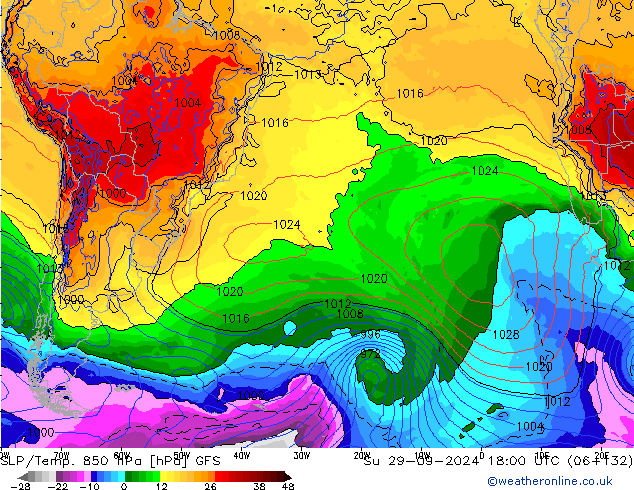 SLP/Temp. 850 hPa GFS Su 29.09.2024 18 UTC