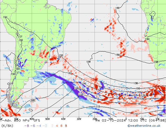 T-Adv. 850 hPa GFS We 02.10.2024 12 UTC