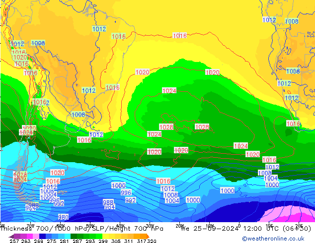 700-1000 hPa Kalınlığı GFS Çar 25.09.2024 12 UTC