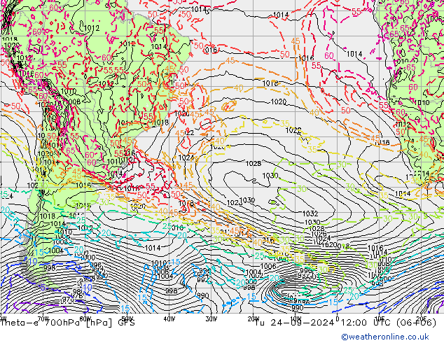 Theta-e 700hPa GFS Tu 24.09.2024 12 UTC