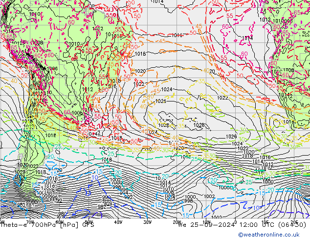 Theta-e 700hPa GFS mié 25.09.2024 12 UTC