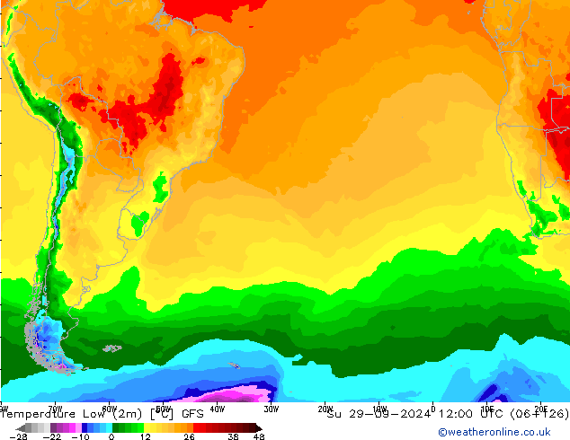 Min. Temperatura (2m) GFS nie. 29.09.2024 12 UTC