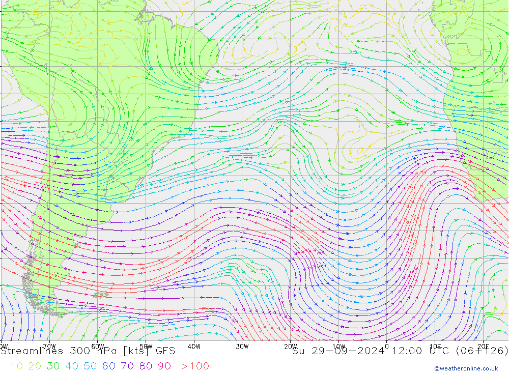 Streamlines 300 hPa GFS Su 29.09.2024 12 UTC