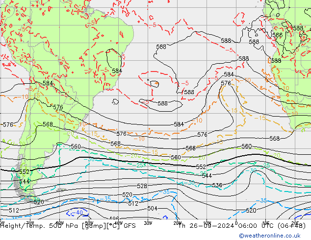 Z500/Rain (+SLP)/Z850 GFS Čt 26.09.2024 06 UTC