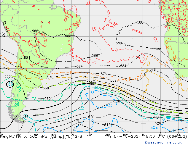 Height/Temp. 500 hPa GFS Pá 04.10.2024 18 UTC