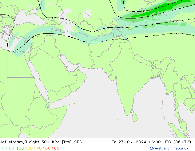 Jet stream/Height 300 hPa GFS Pá 27.09.2024 06 UTC