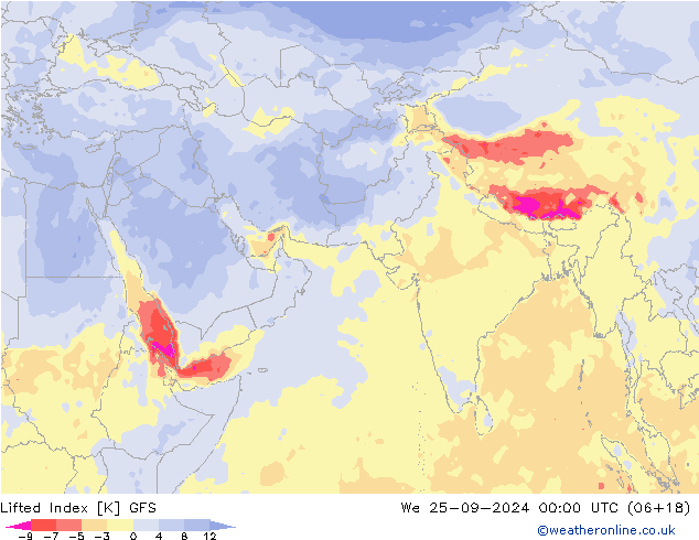 Lifted Index GFS We 25.09.2024 00 UTC