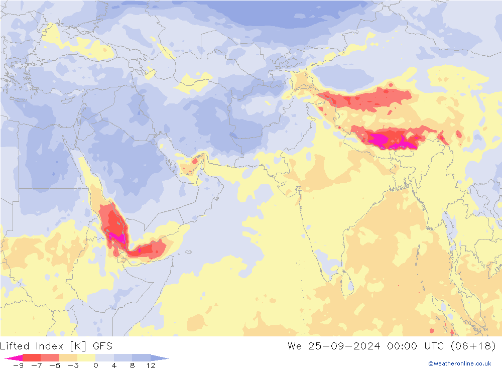 Lifted Index GFS  25.09.2024 00 UTC