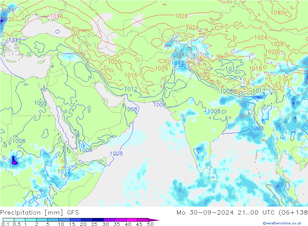 Srážky GFS Po 30.09.2024 00 UTC