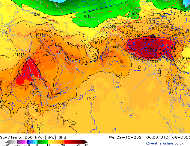 SLP/Temp. 850 hPa GFS mer 09.10.2024 06 UTC