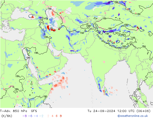 T-Adv. 850 hPa GFS Út 24.09.2024 12 UTC