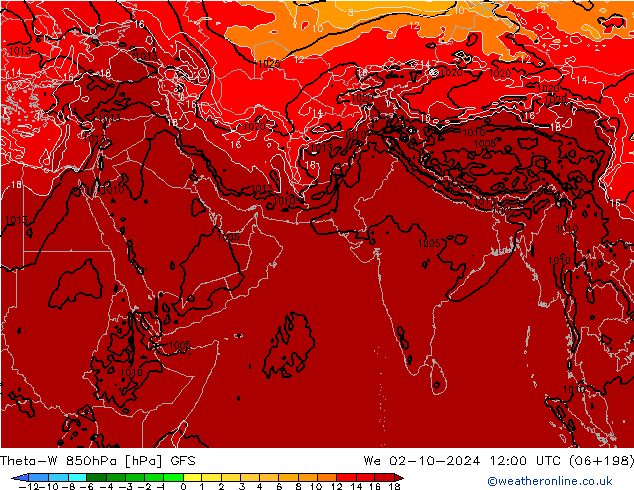 Theta-W 850hPa GFS We 02.10.2024 12 UTC