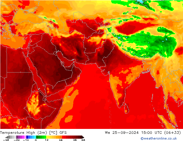 Maksimum Değer (2m) GFS Çar 25.09.2024 15 UTC