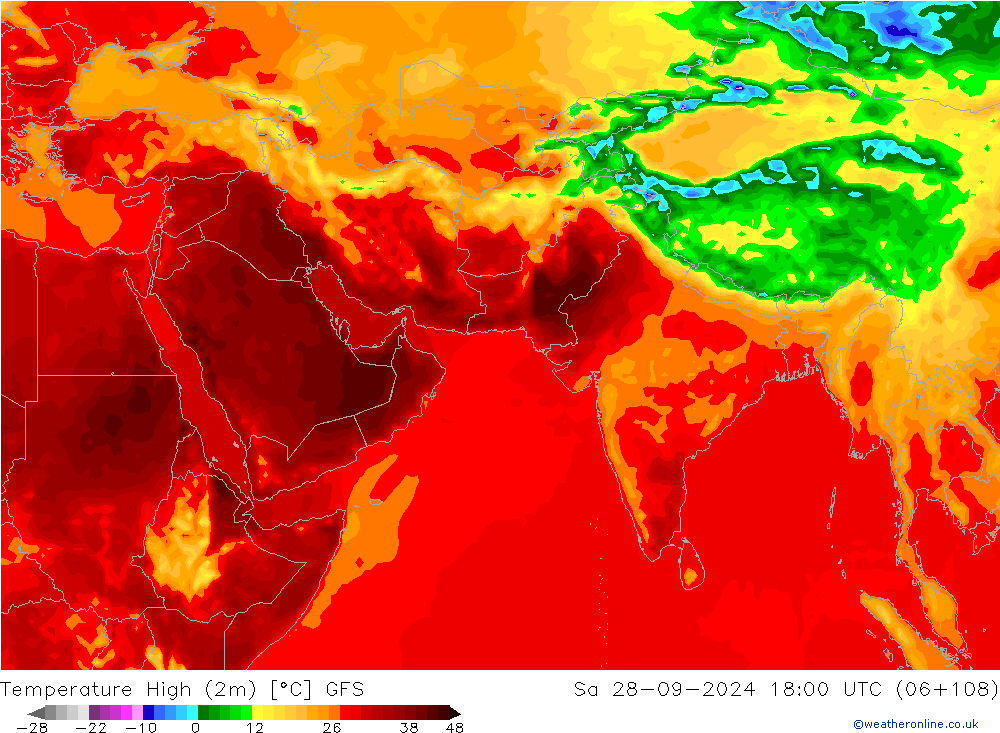 Темпер. макс 2т GFS сб 28.09.2024 18 UTC