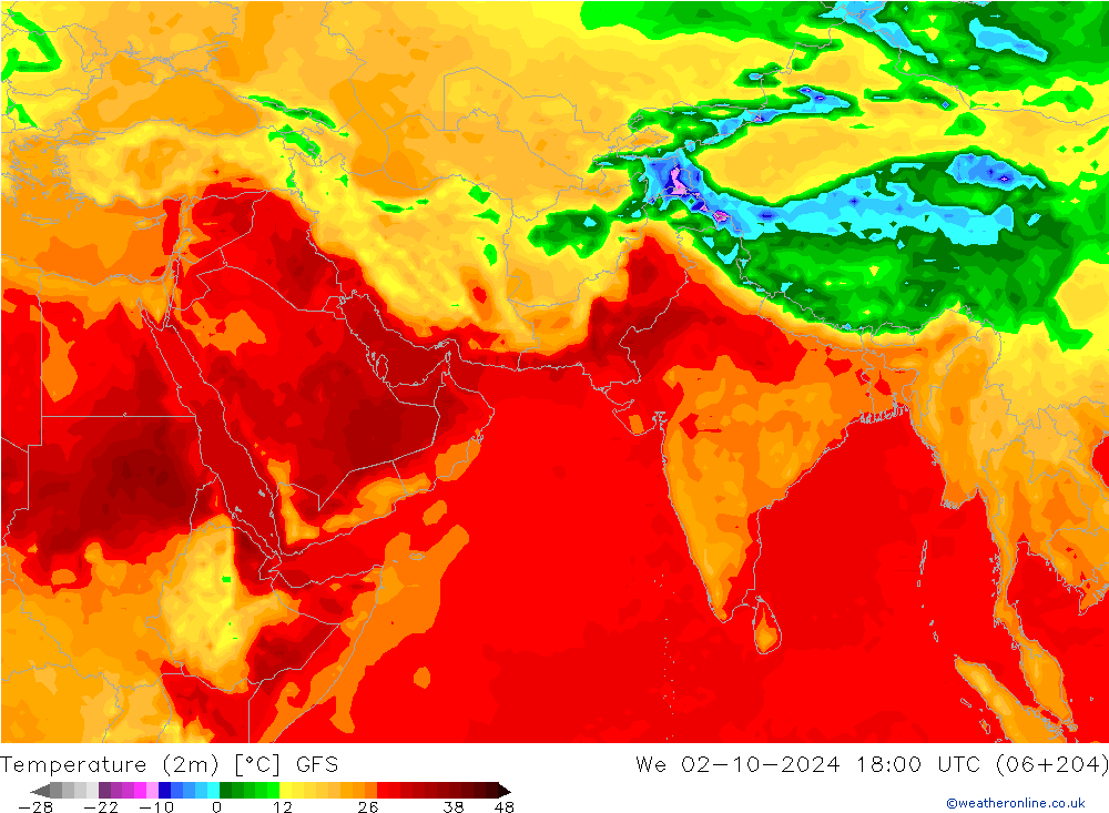 Temperature (2m) GFS We 02.10.2024 18 UTC