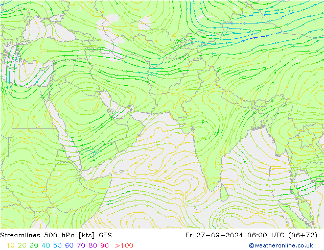 Streamlines 500 hPa GFS Fr 27.09.2024 06 UTC