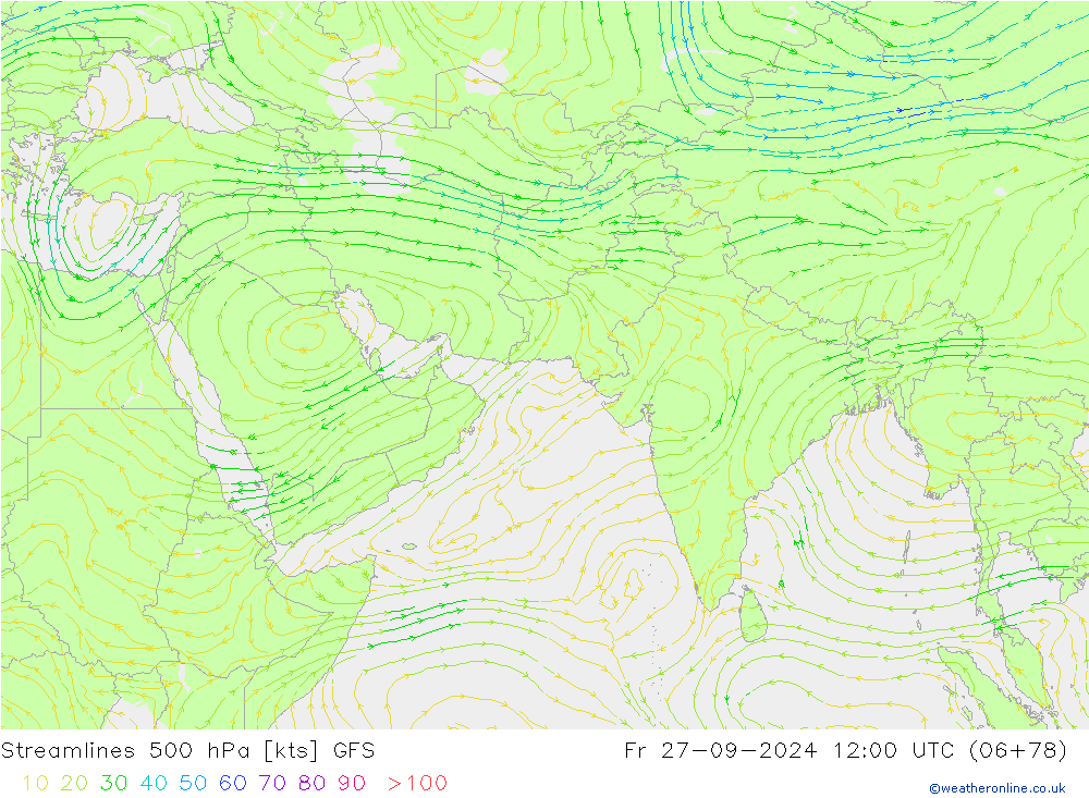 Stroomlijn 500 hPa GFS vr 27.09.2024 12 UTC