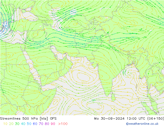 Streamlines 500 hPa GFS Mo 30.09.2024 12 UTC