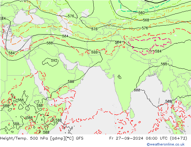 Hoogte/Temp. 500 hPa GFS vr 27.09.2024 06 UTC