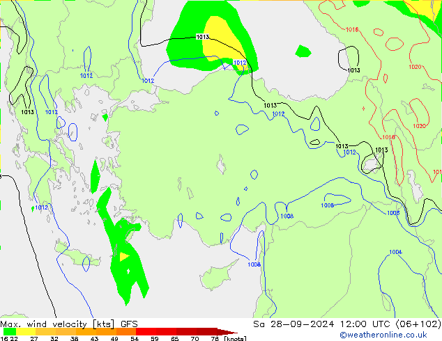 Max. wind velocity GFS sab 28.09.2024 12 UTC