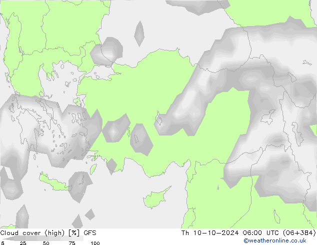 Nubi alte GFS gio 10.10.2024 06 UTC