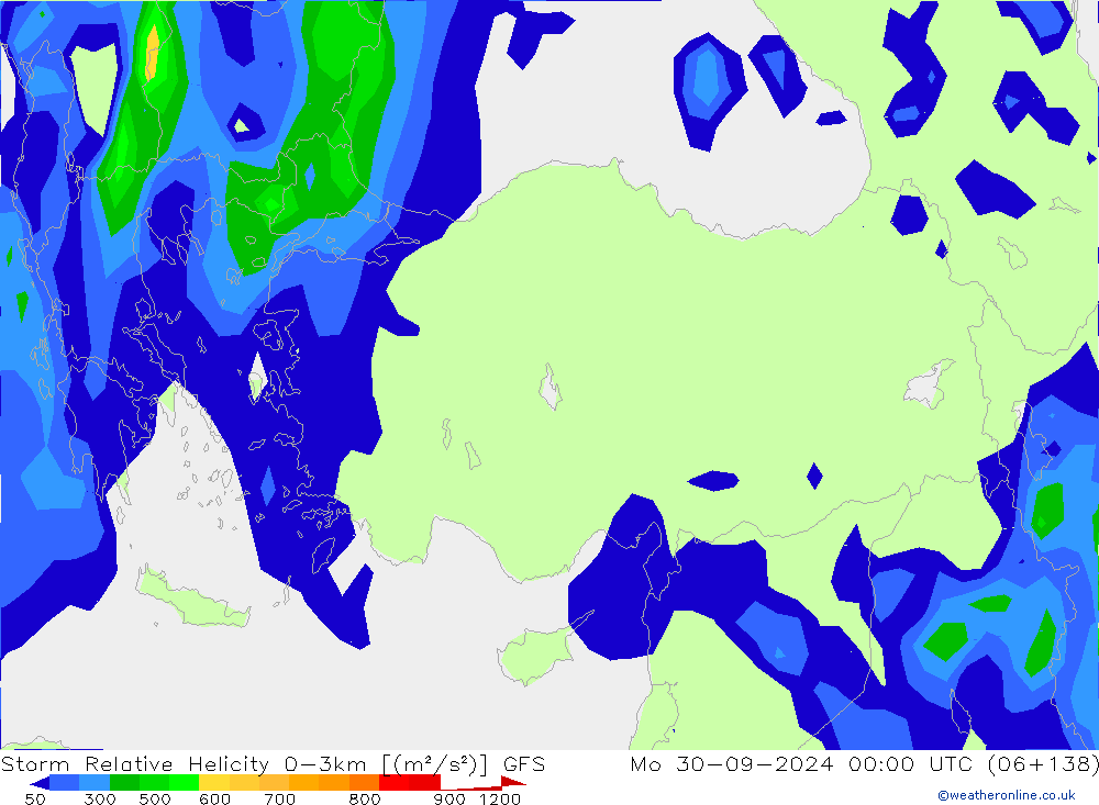 Storm Relative Helicity GFS lun 30.09.2024 00 UTC