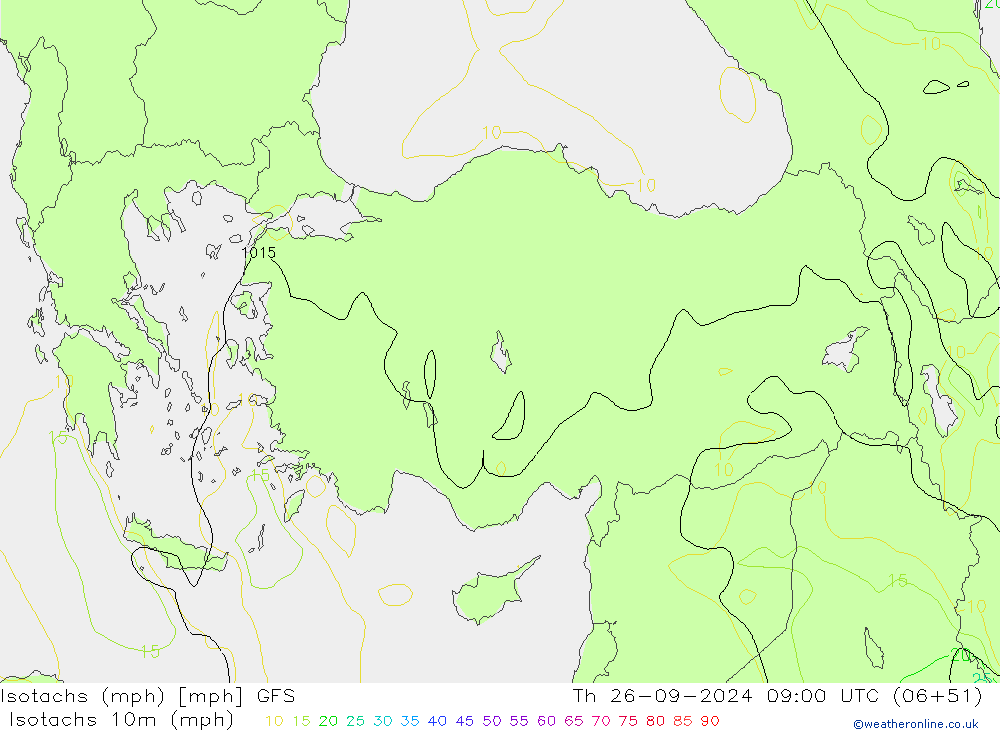 Isotachs (mph) GFS Th 26.09.2024 09 UTC