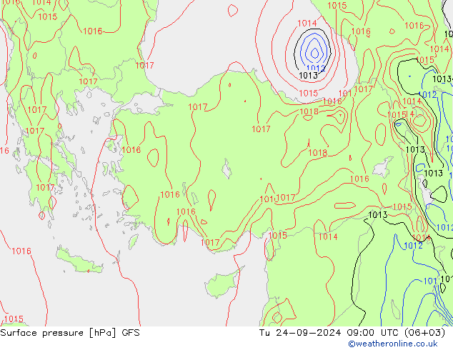 Luchtdruk (Grond) GFS di 24.09.2024 09 UTC