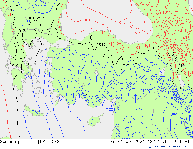 Atmosférický tlak GFS Pá 27.09.2024 12 UTC