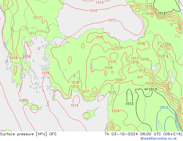 Surface pressure GFS Th 03.10.2024 06 UTC