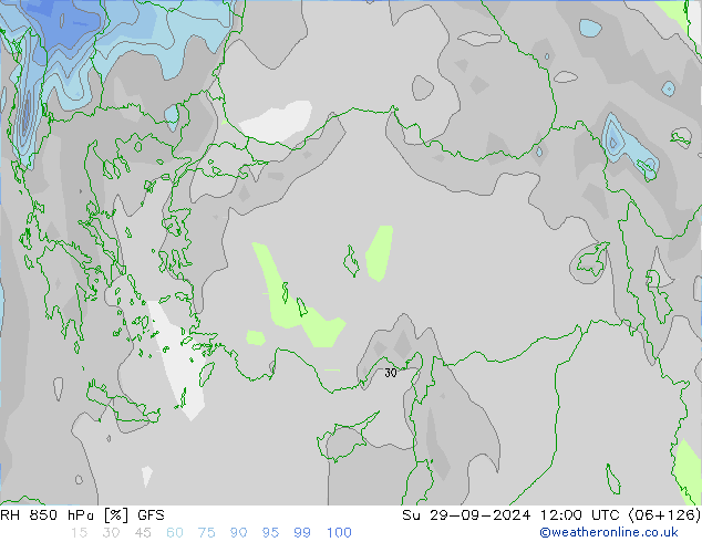 RH 850 hPa GFS Su 29.09.2024 12 UTC