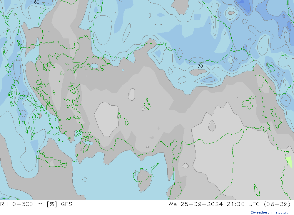 RH 0-300 m GFS We 25.09.2024 21 UTC