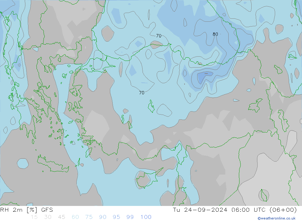 RH 2m GFS вт 24.09.2024 06 UTC