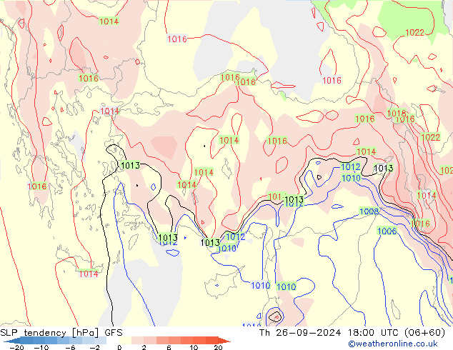 SLP tendency GFS Th 26.09.2024 18 UTC