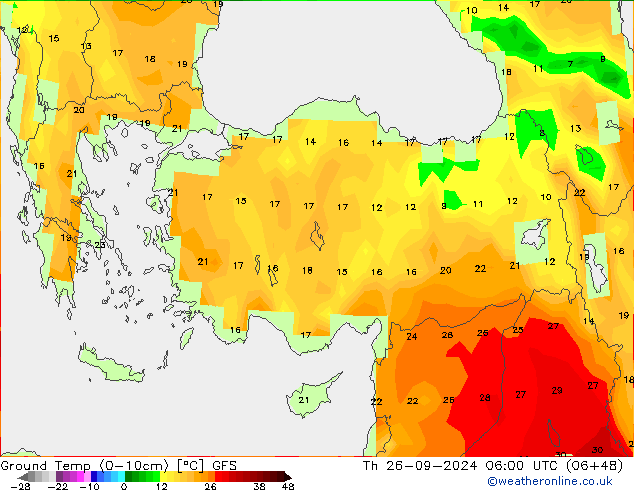 Ground Temp (0-10cm) GFS Th 26.09.2024 06 UTC