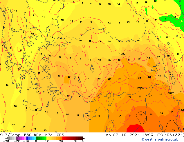 850 hPa Yer Bas./Sıc GFS Pzt 07.10.2024 18 UTC