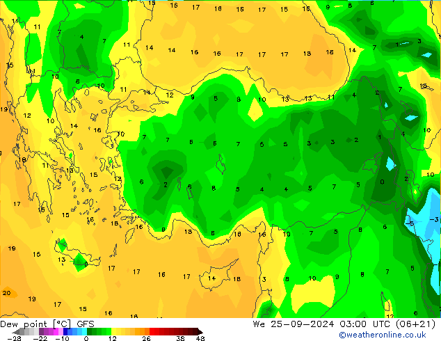 Dew point GFS We 25.09.2024 03 UTC