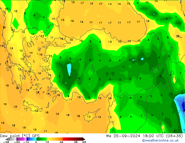 Rosný bod GFS St 25.09.2024 18 UTC