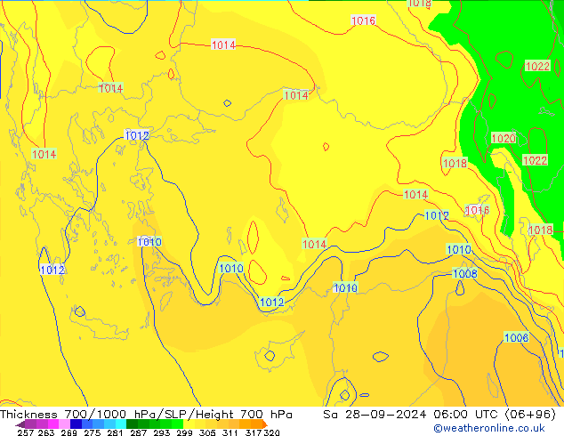 Dikte700-1000 hPa GFS za 28.09.2024 06 UTC