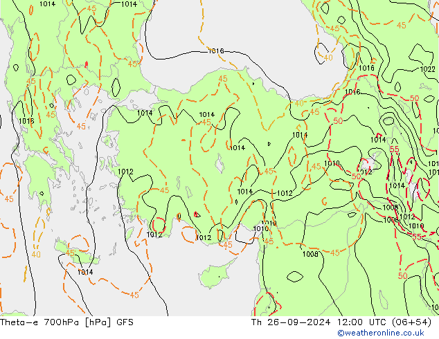 Theta-e 700hPa GFS Th 26.09.2024 12 UTC