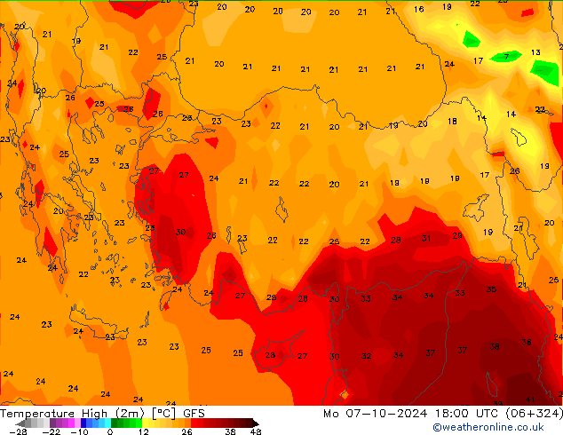 Maksimum Değer (2m) GFS Pzt 07.10.2024 18 UTC