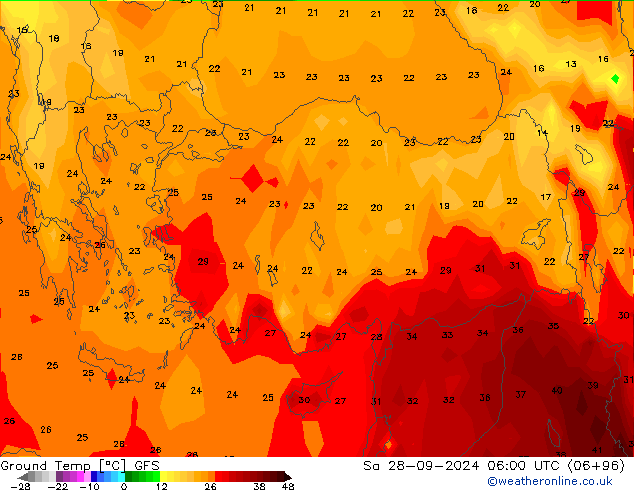 Topraküstü en düşük Sıc. GFS Cts 28.09.2024 06 UTC