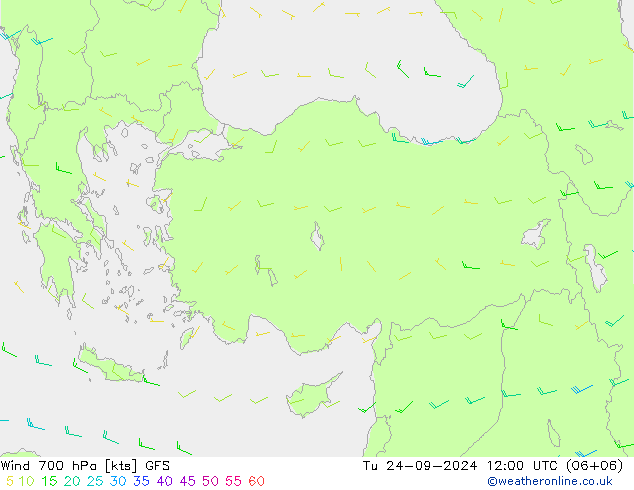 ветер 700 гПа GFS вт 24.09.2024 12 UTC