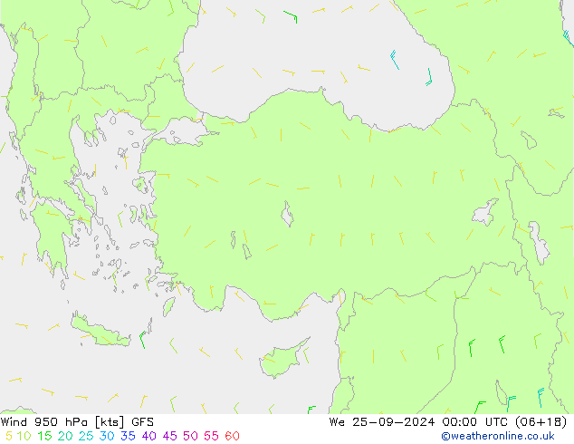 Wind 950 hPa GFS We 25.09.2024 00 UTC