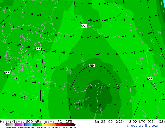 Z500/Rain (+SLP)/Z850 GFS сб 28.09.2024 18 UTC