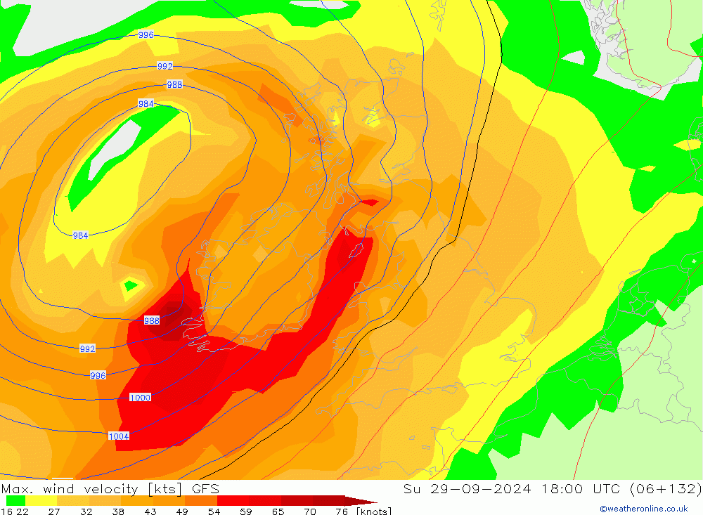 Max. wind velocity GFS Dom 29.09.2024 18 UTC