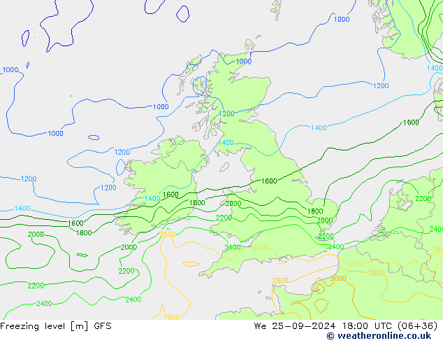 Freezing level GFS St 25.09.2024 18 UTC